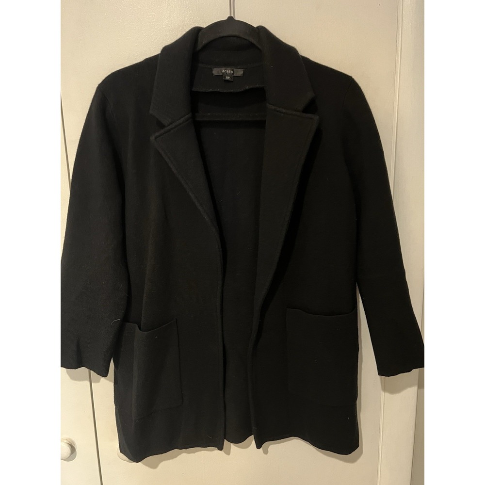 J Crew Sweater Blazer Black Knit Jacket Open Front Cardigan Size XS 3/4 Sleeves